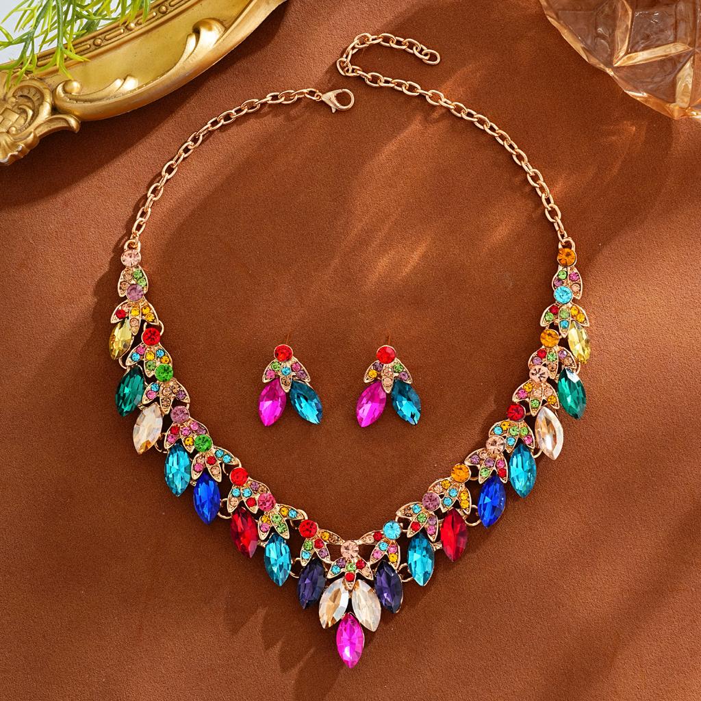 2026 European and American Luxury Earrings Necklace Two-piece Set Full of Diamonds Fashion Set Chain Bridal Dress Wedding Banquet Accessories Women