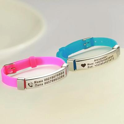 Personalisierte ID-Armbänder für Kinder, verstellbar, weiches Silikon, Edelstahl-Anhänger, Notfall-Name, Telefon, Individuelle Armbänder KTJ