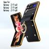 Z Flip6 Flip4 Flip5 Plating PC Ring Holder Orange Leather Mobile Phone Case for Samsung Galaxy Z Flip 7 5 Z Flip4 5 Cover Case