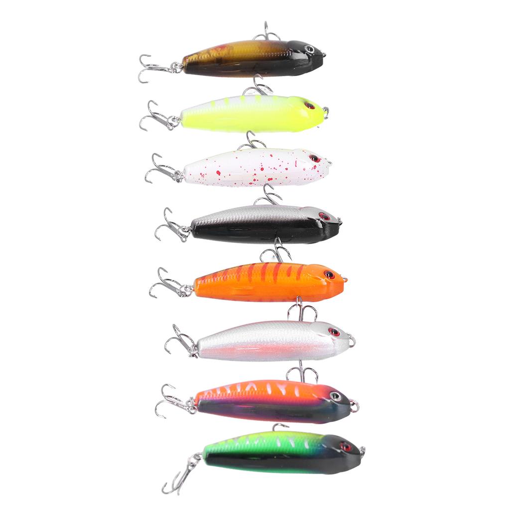 8 Stück Angelköder, harter Köder, 3D-Augen, schwimmender Bleistift-Angelköder mit Drillingshaken