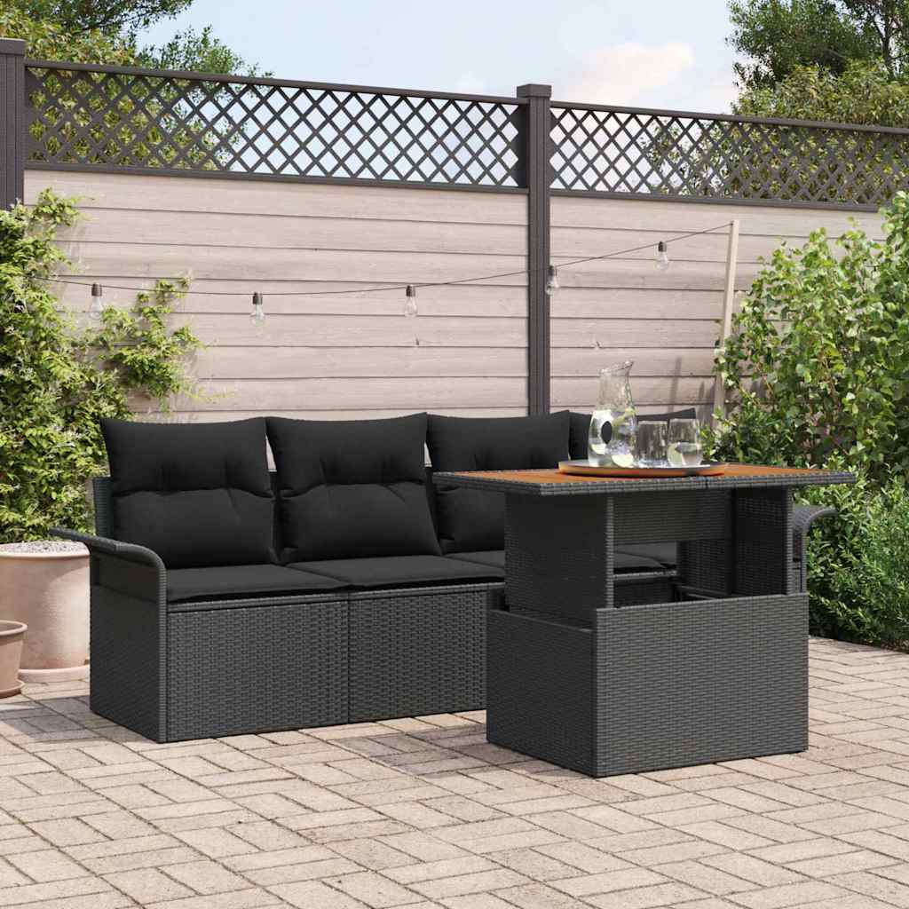 Garden Sofa Set with Storage 5 pcs Black Poly Rattan