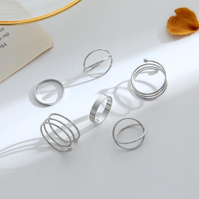 JWER 6 Stück/Set Punk Fingerringe Minimalistisch Glatte schwarze Geometrische Metallringe für Damen Mädchen Party Schmuck Bijoux Femme