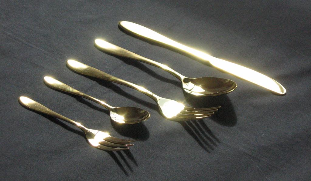 Nagao Dinner Cutlery 10 Stainless Made in Japan Tsubame-Sanjo Set, Pieces, Gold, 18-0 Steel,