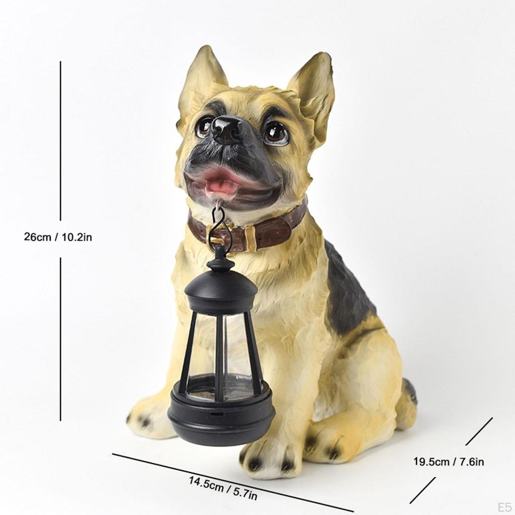 Dog Sculpture with Solar Light for Outdoor Use, Resin Figurine Garden