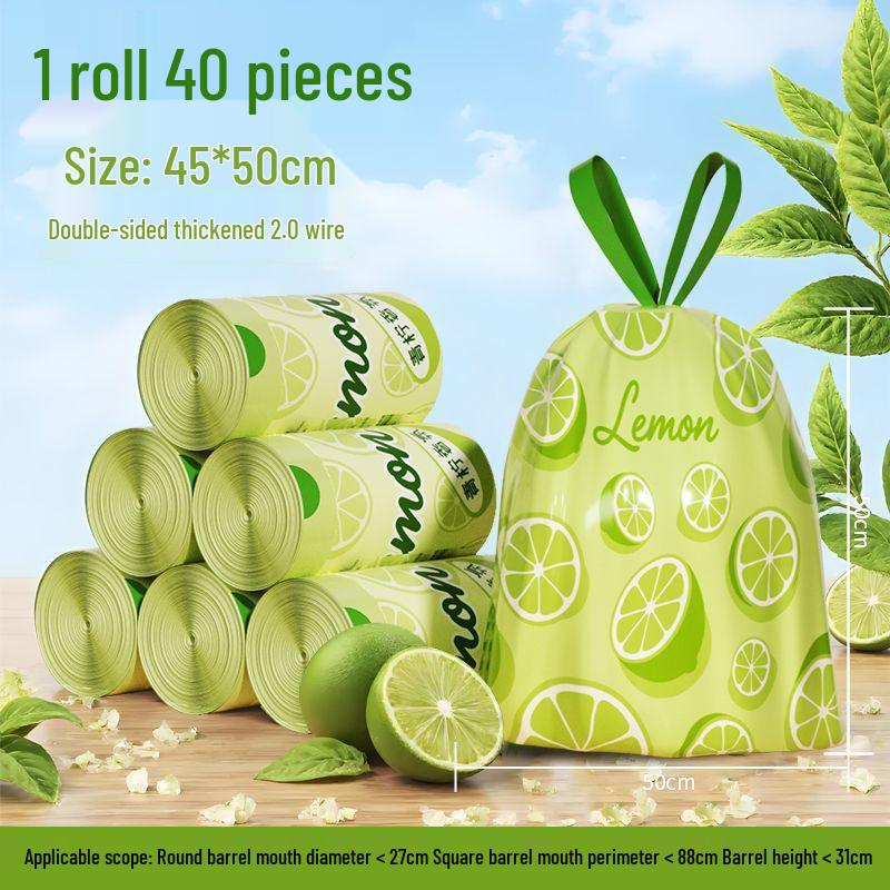 Thick Lime Drawstring Trash Bags for Kitchen & Bathroom Use - No-Tear, Durable, Handheld