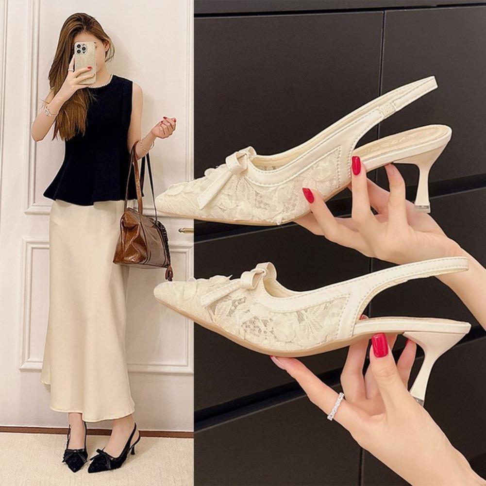Fashion Fashionable New Mesh Elegant Banquet High-heeled Sandals Summer Pointed Sexy/Comfortable Bow Tie Slim Heel Party Women's Shoes
