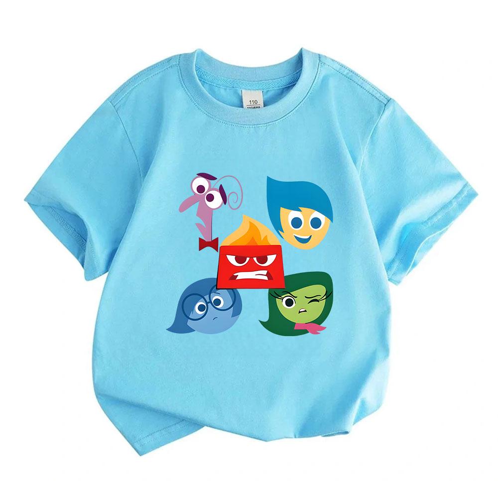 Kids Boys Girls 100% Cotton Crew Neck Short Sleeve T-Shirt, Cute Cartoon Emotion Characters Printed Casual Soft Breathable Tee for Daily Playwear Summ
