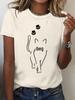 Women's Cat Pattern Round Neck Short Sleeve T-shirt - Summer High-End Feel