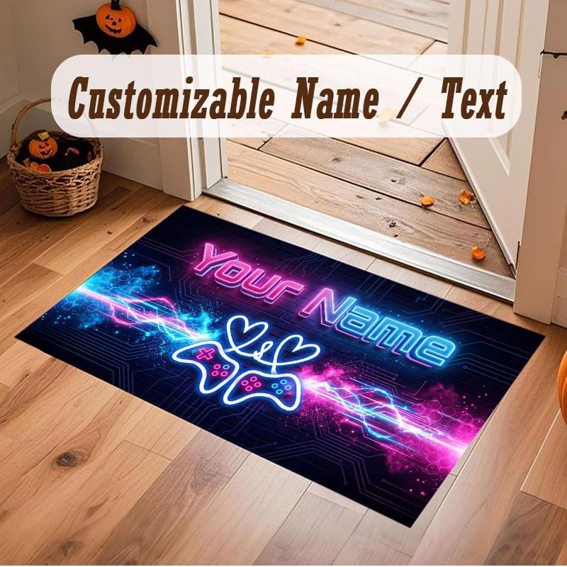 Stadt Cyberpunk Thema Kristall Samt Boden Teppich Personalisiert Benutzerdefinierter Name Text Warmer Teppich Heimdekoration