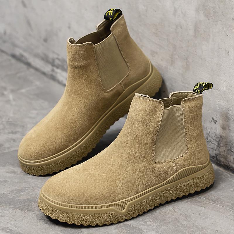 Mode Herren Casual Chelsea Boots Slipper Kuhveloursleder Schuhe Outdoor Cowboy Stiefelette Party Bankett Kleid Flats Plateau Botas