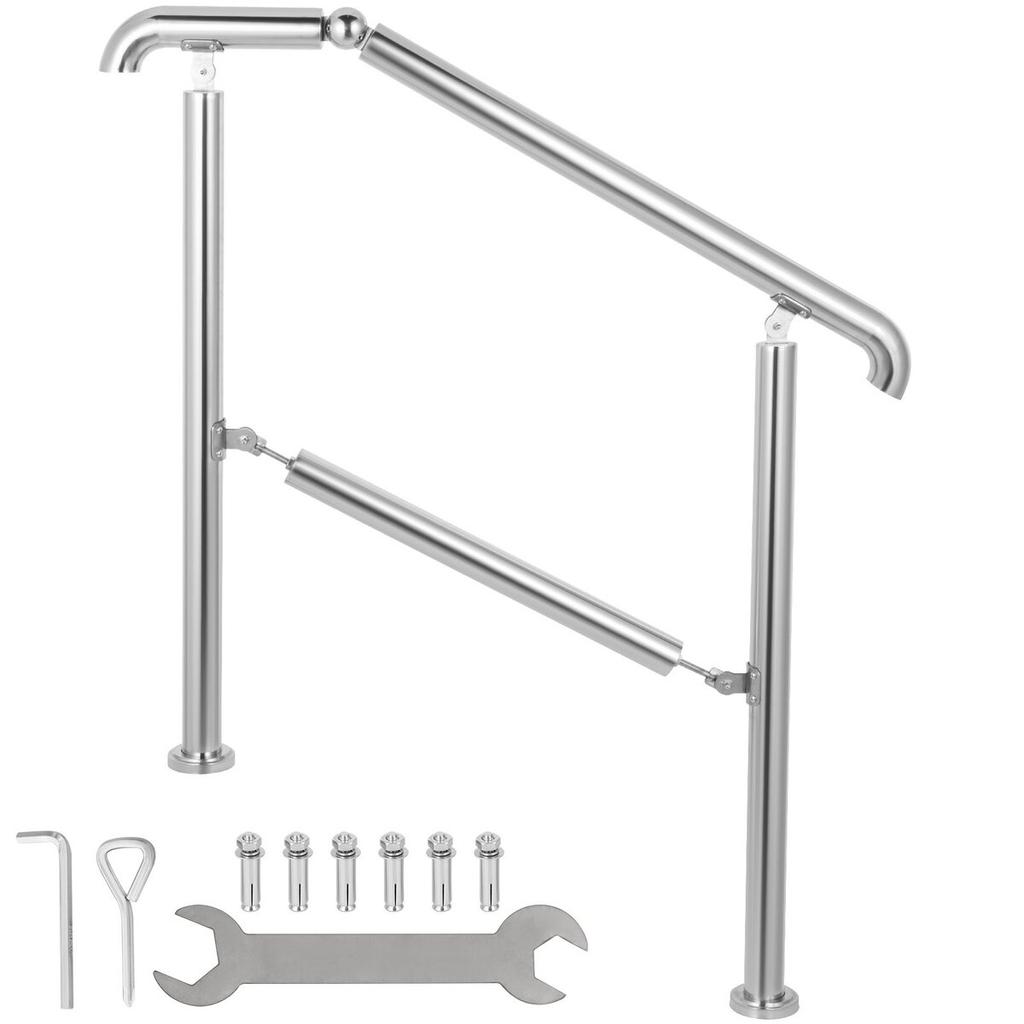 5 Step Railing Stainless Steel Transitional Handrail Fit for Level Surface and 1 To 5 Steps Adjustable Stair Railing Indoor Outdoor Step Railings