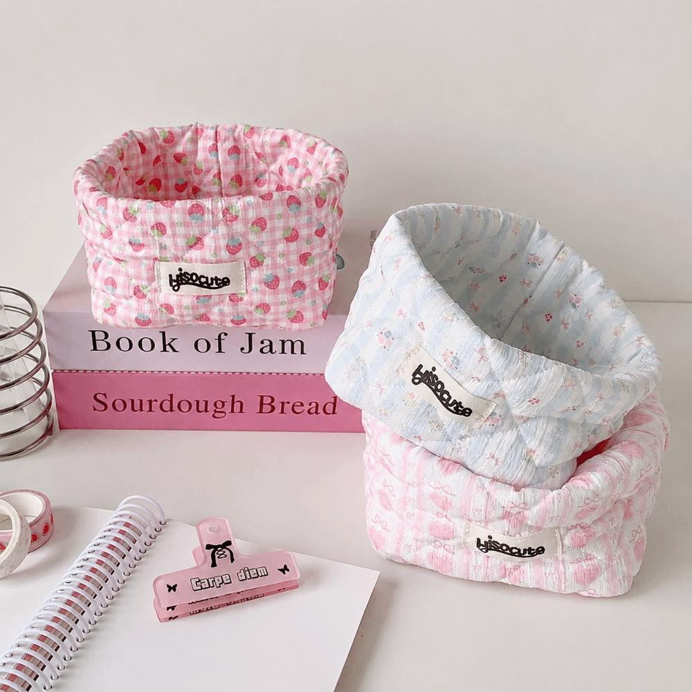 Quilted Fabric Desktop Storage Basket Large Capacity Fabric Storage Bin Cosmetics