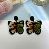 Silver Needle Butterfly Skull Acrylic Halloween Earrings for Women