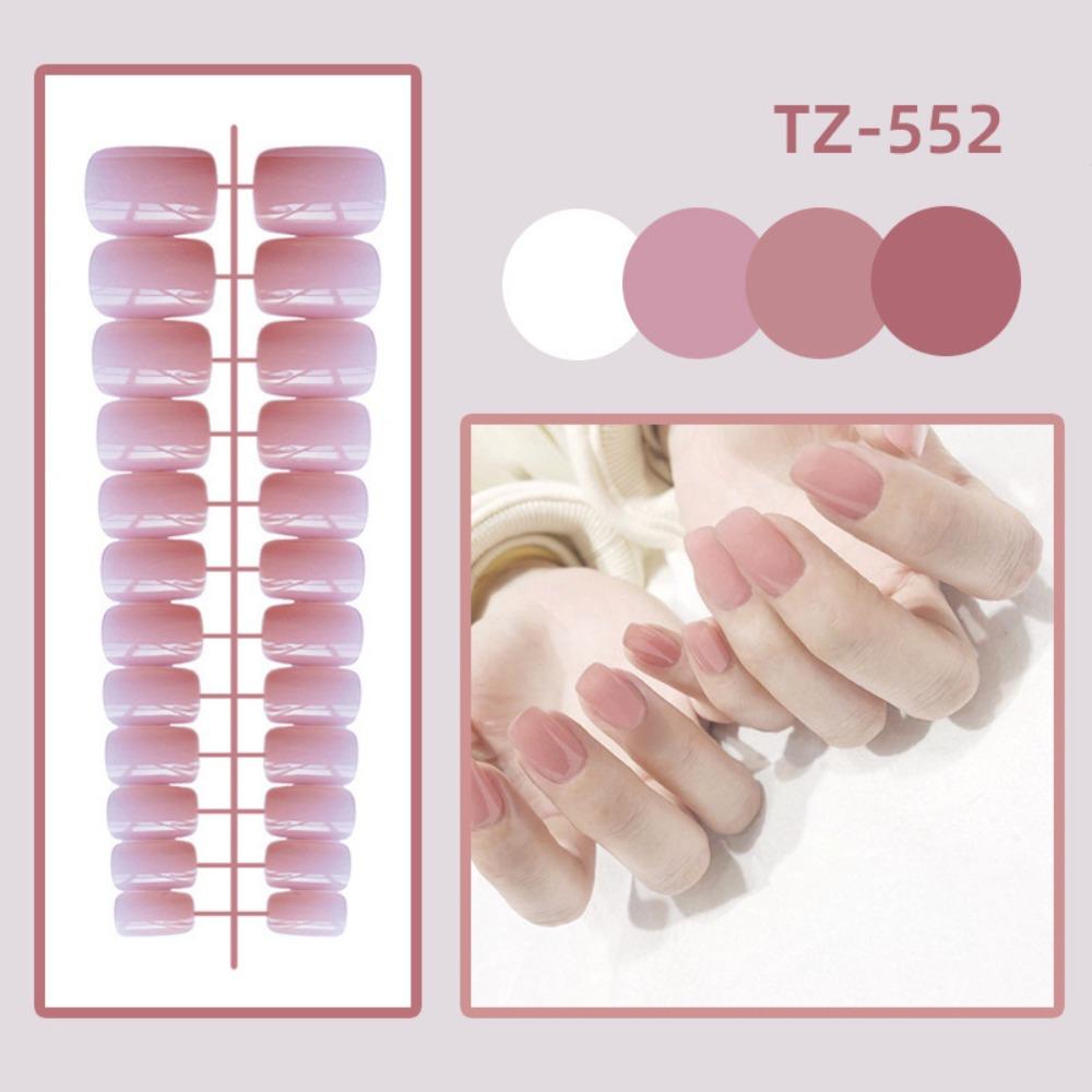 24pcs Solid Color Glossy Wearable Fake Nails Full Cover Press Wearable False Nails Nail Tips Women