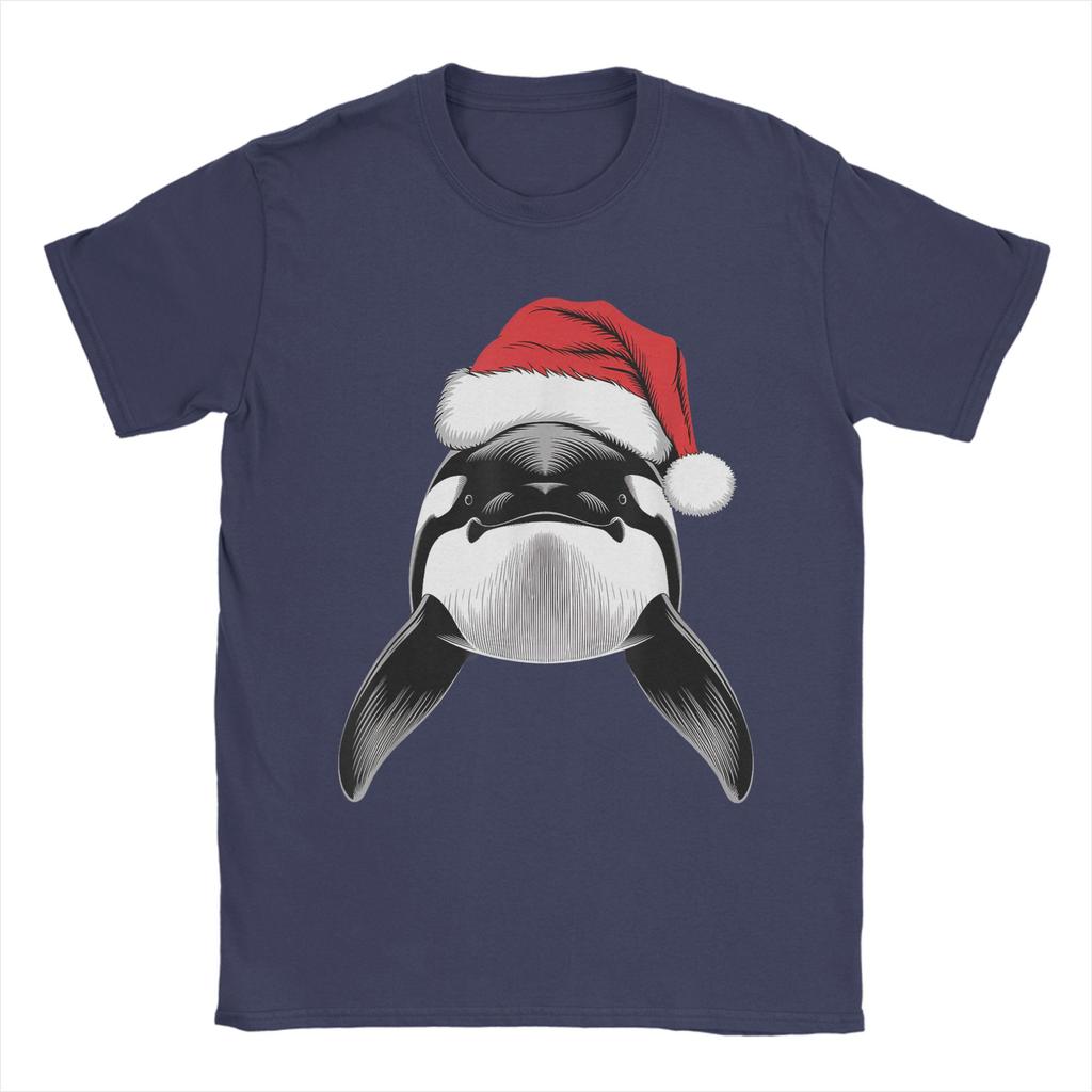 Joyful Orca Santa on Orca Christmas Men's T Shirts  Funny Tees Short Sleeve Crew Neck T-Shirts Cotton Summer Clothing