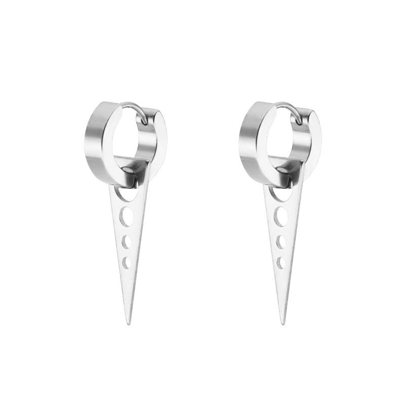 1Pair Silver/Black Titanium Steel Piercing Earring Triangle Geometric Korea Punk Jewelry Men's and Women's Jewelry