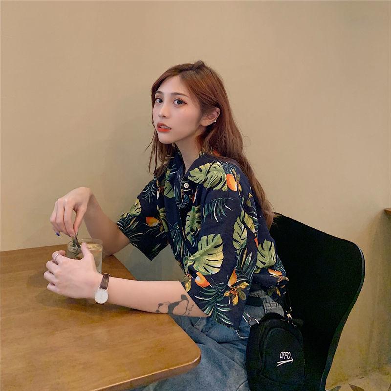 

Женский ретро цветочный гавайский топ с коротким рукавом - стиль морского отдыха XL