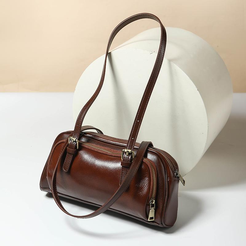 Jednoramenní podpažní bageta z vrchní vrstvy kůže, ruční crossbody bowlingová taška