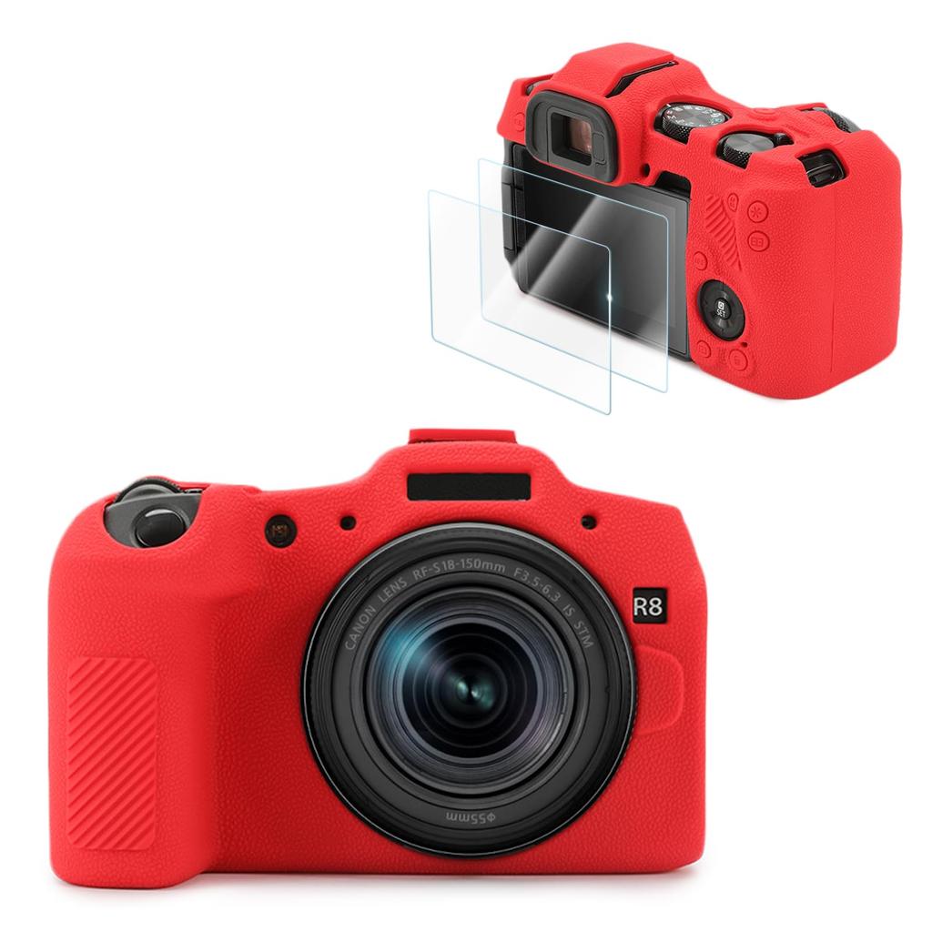 VOVMOEYA Compatible with Canon EOS R8 Camera Protective Case 2 Tempered Glass Films 9H EOS R8 Body Case Made of Soft Silicone Mirrorless Camera Cover