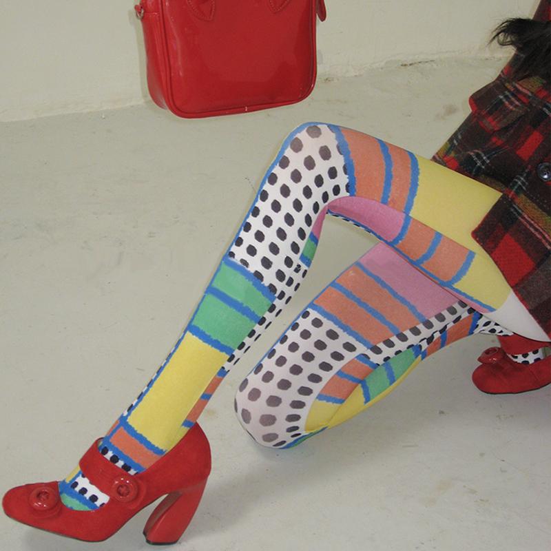Colorblocked Plaid Print Tights Women With Millennial Y2K Trendy Polka Dot Pantyhose 2026 Spring Underwear Stocking