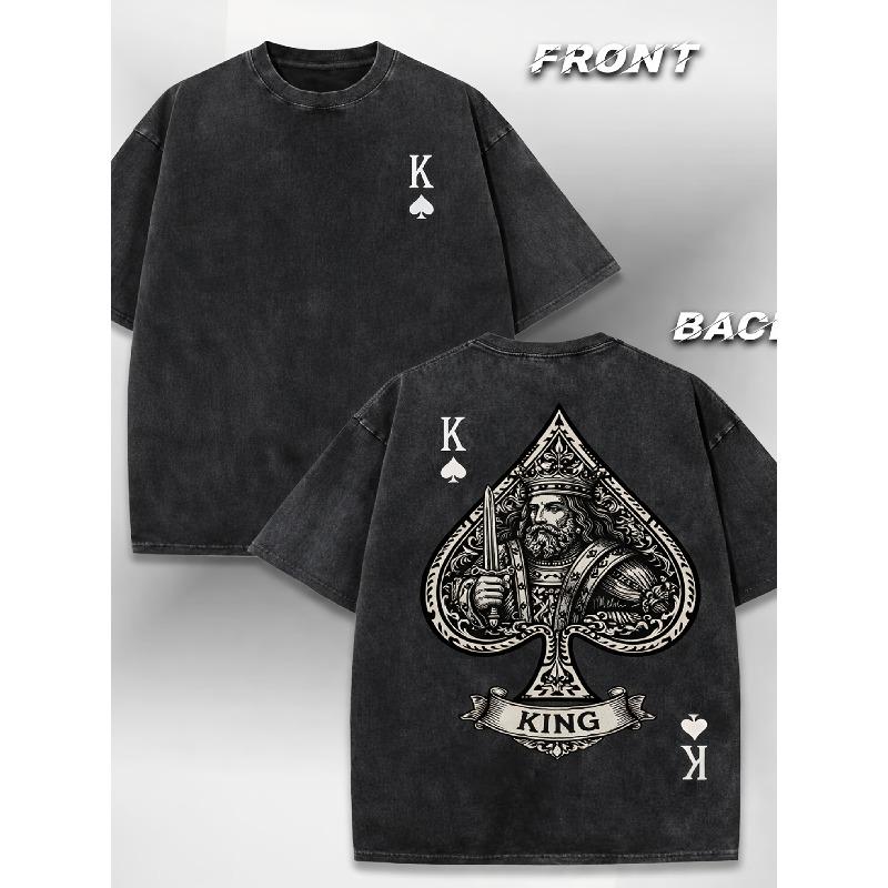 

European sizes Men s T-Shirt with Front and Back Printed Patterns - Loose, Trendy, Oversized Style in Retro Distressed Look, Versatile for Casual Wear S чёрный