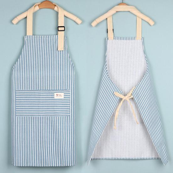 Delantal con Peto Ajustable con Bolsillo Grande de Parche Rayas de Algodón y Lino Delantal de Cocina Transpirable Resistente al Aceite Delantal de Cocina para Hombres Mujeres