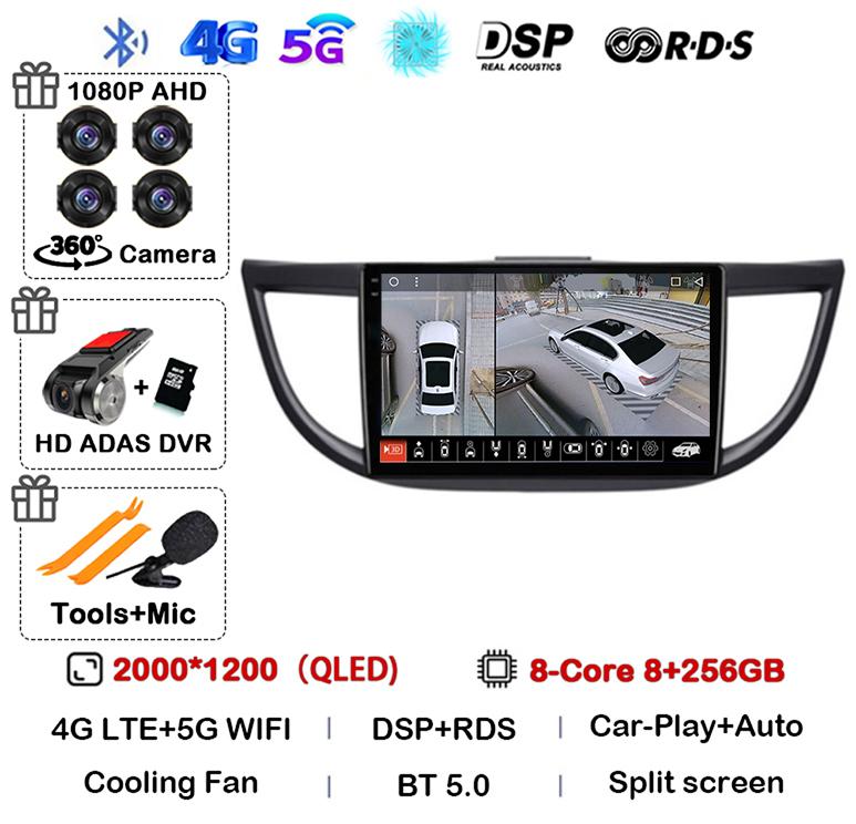 Android 14 Carplay For Honda CRV CR-V 2011 2015 2016 2017 2018 Car Radio Multimedia Video Player Navigation GPS Head Unit Stereo