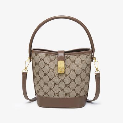 Literary and Artistic Style Lady Letter Flower Handbag Bag New Style Trendy Printed Bucket Bag One Shoulder Crossbody Bag