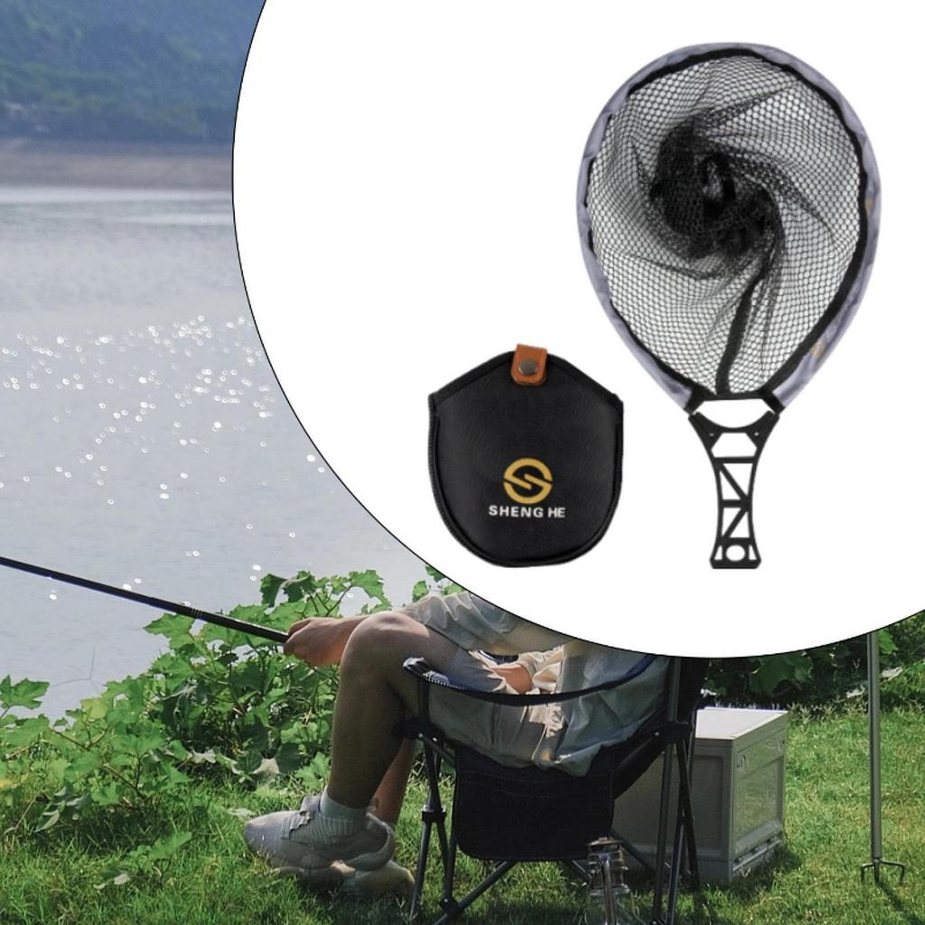 Catching Net Stream Lure Fishing Tool with Handle Hand Landing Foldable for Boating Outdoor