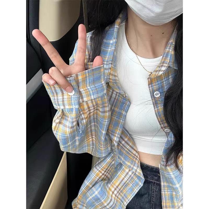 

Унисекс Рубашка в клетку ретро - Модная, Удобная, Куртка в стиле Cleanfit XL жёлтый