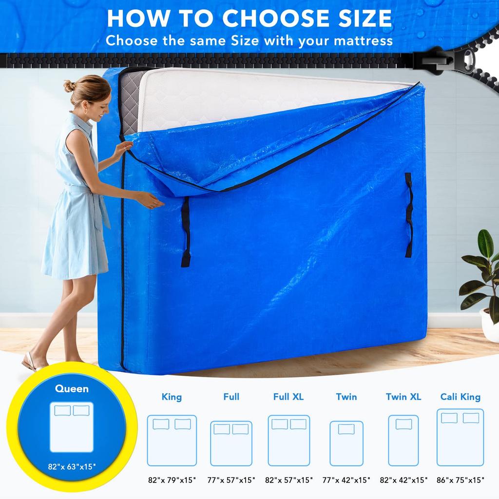 Mattress Bags for Moving Mattress Protector Waterproof Extra Thick Large Reusable Mattress Cover Storage Bags with 8 Handles