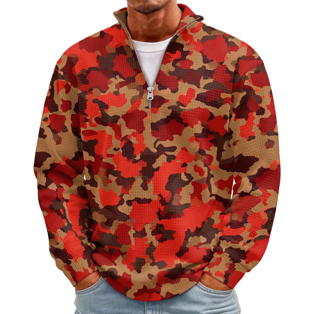 Men's Casual Knit Long Sleeve Pullover with Stand Collar and Ribbed Cuffs