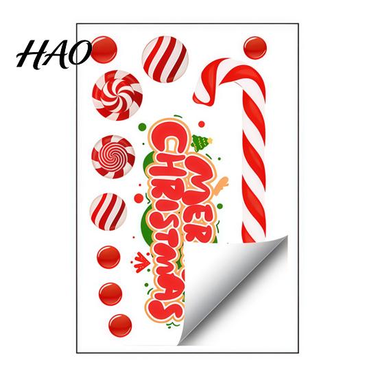 Holiday Candy Pattern Decorations Christmas Static Window Clings for Glass, Decorations, Gingerbread Man Removable Xmas Party Ornaments Cane