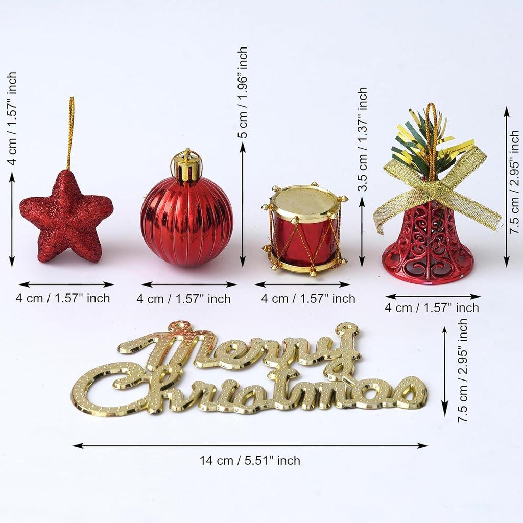 Christmas Tree Decoration Items Merry Xmas Cutout Stars Bells Drums Balls Pine Tree for Decoration (Pack of 24) Christmas Hanging