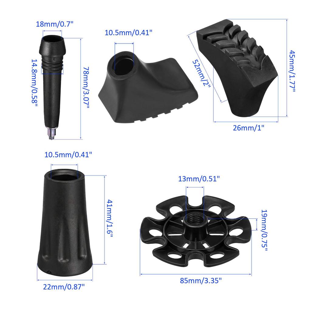 METERXITY Wanderstockspitzen-Set - Ersatzspitzen für Wanderstöcke, Gehstöcke und Schutzzubehör (Schwarz)