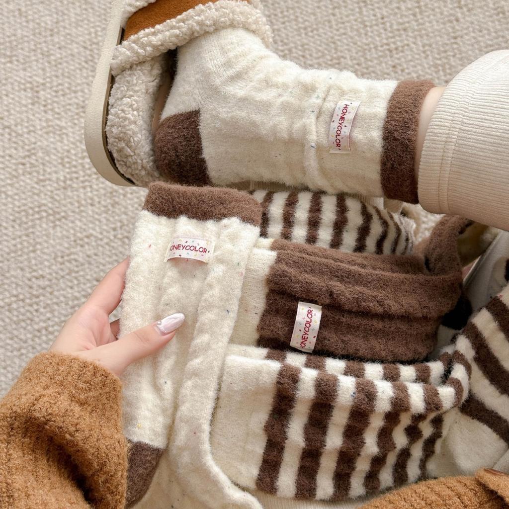 Australian Velvet Coffee Socks Winter Thickened Warm Plush Medium Tube Socks Sweet Girl Sleep Confinement Socks
