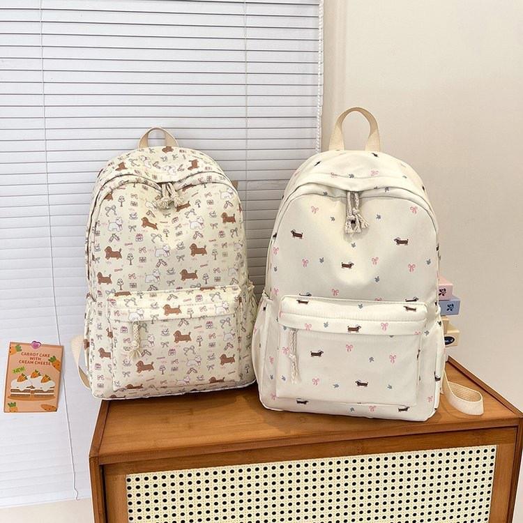 Japanese Ins Floral Dachshund Backpack With Cushion Straps For School And Travel