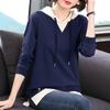 Hooded Sweater Women's Fall and Winter Striped Long-sleeved T-shirt Big Yards Bottoming Solid Color Shirt Casual Pullover