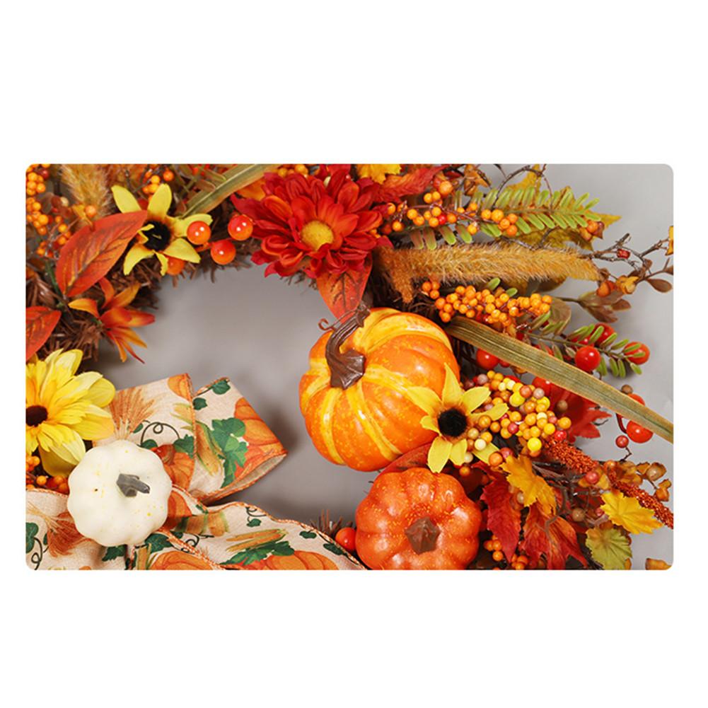 Fall Wreath For Front Door 20" Autumn Wreath With Lights Artificial Pumpkin Berry Wreath For Thanksgiving Halloween Home Decor