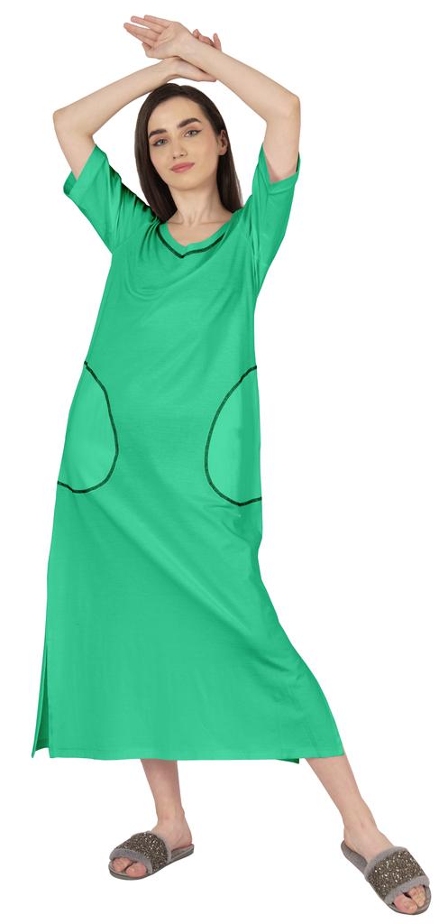 Inkmeso Solid Long Nightgown For Womens V-Neck Loungewear Casual Sleep Dress With