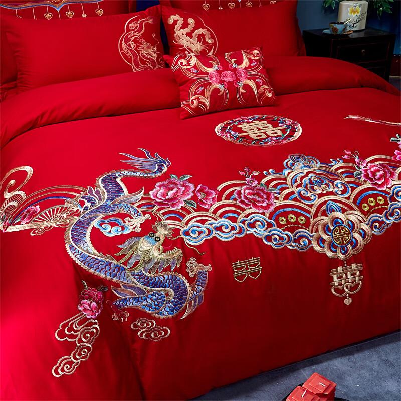 Grace Dragon & Phoenix Embroidered Cotton Bedding Set