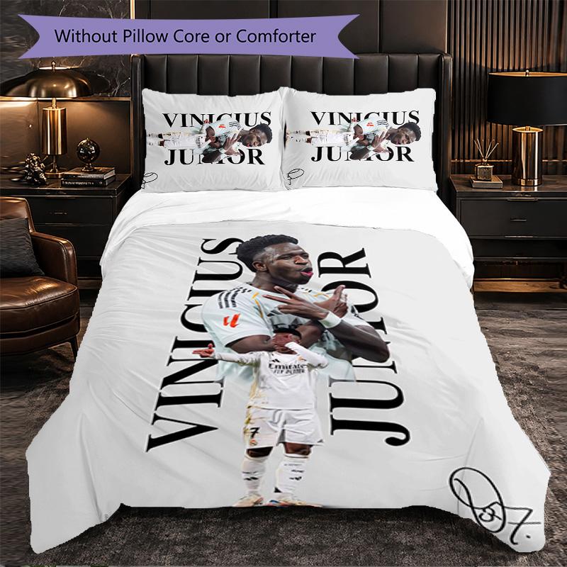 Vinicius Junior 3-teiliges Bettwäscheset Weiches Bettbezug-Set mit Kissenbezügen Bedrucktes Schlafzimmer-Deko-Set für Zuhause