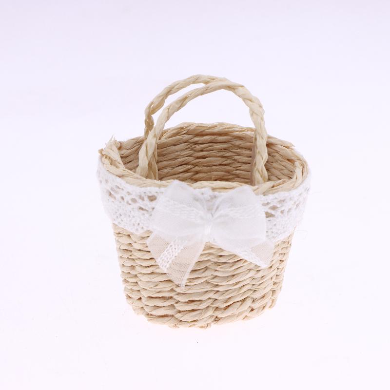 1/12 Dollhouse Cute Mini Rattan Hand Basket Model Dollhouse Kitchen Accessories Dolls House Decoration Toy Pretend Play Toys