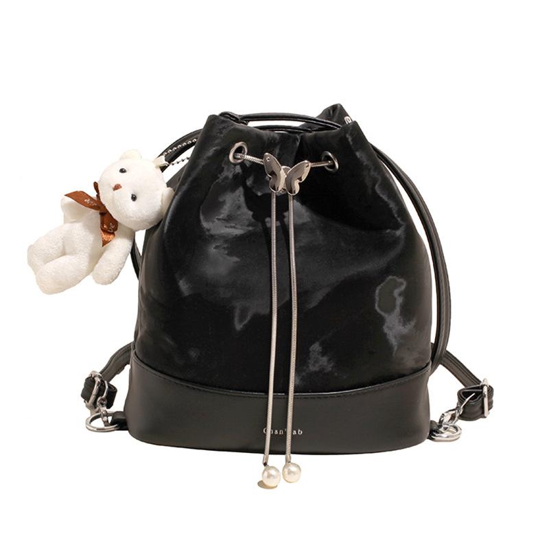 

Премиальная текстура студенческого стиля сумка-ведро через плечо женская большая вместимость насосный пояс повседневный простой рюкзак чёрный