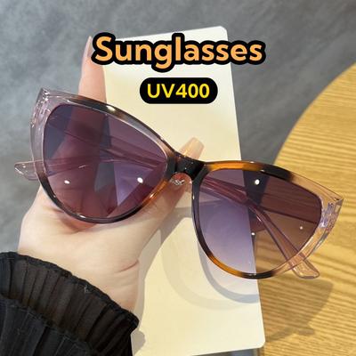 Trendy Cat-eye Full-frame Sunglasses Elegant Atmosphere HD Clear Lens Travel Beach Outdoor UV400 Protection Shades Glasses