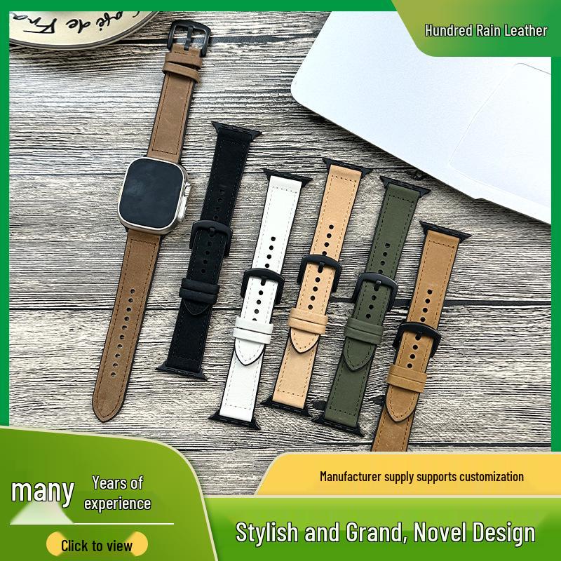 Versatile Leather Strap with Crazy Horse Pattern for Apple and Samsung Smartwatches