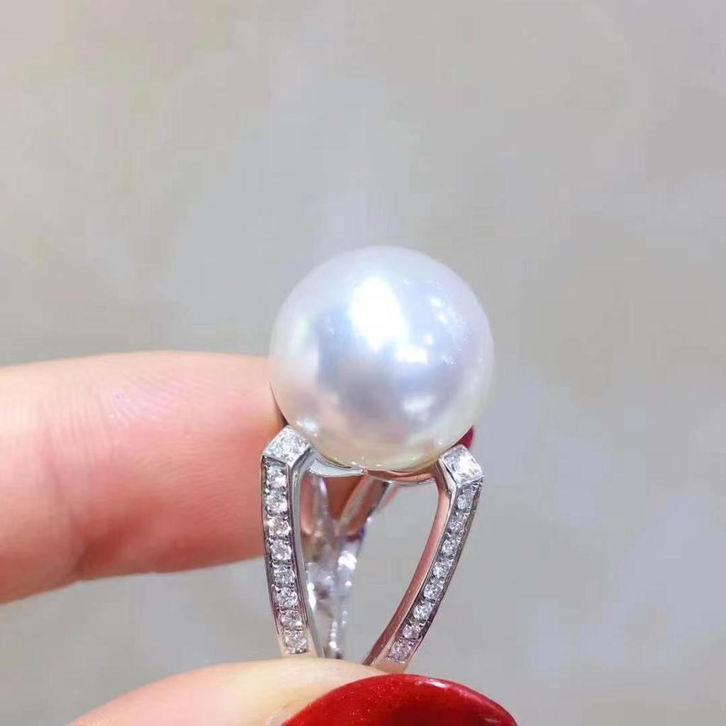 Dilraba Style Silver Pearl & Zircon High-End Index Ring Set for Women