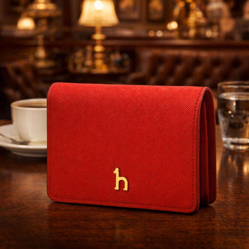 HAZZYS [Steady Seller] Vivid Red Solid Cowhide Bifold Wallet