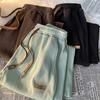 Mid-rise Elastic Waistband Men Pants Drawstring Pockets Ribbed Fast Drying Summer Ultra-thin Ice Silk Casual Trousers Streetwear