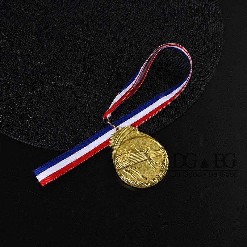 

Gold Silver Bronze Medals 1St 2Nd 3Rd Volleyball Sports Trophy Award Bright Antique Attached Red White Blue Ribbon Souvenir Gift
